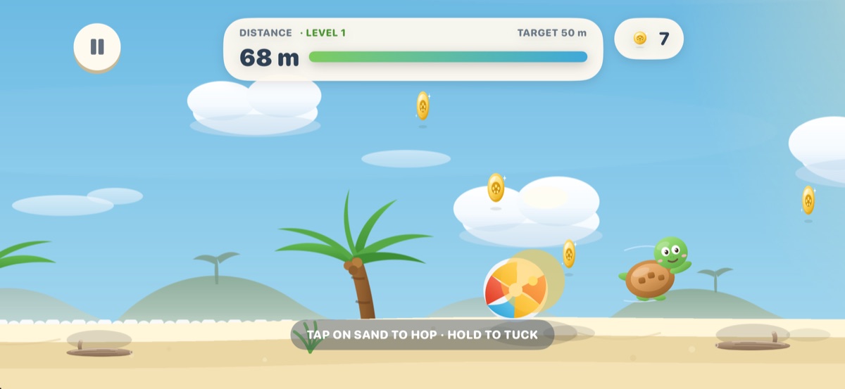 Shelly about to hit a beach ball under a coin arc